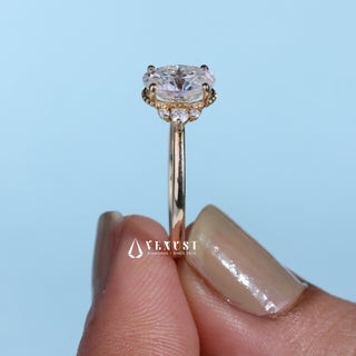 Vintage 1.0ct oval cluster moissanite ring side profile view