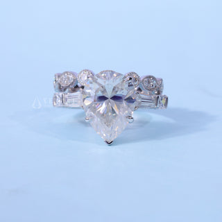 1.50CT Pear Moissanite Diamond Three Stone Engagement Rings With Wedding Band