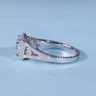 Asscher Cut Moissanite Split Shank Halo Engagement Ring opposite side view