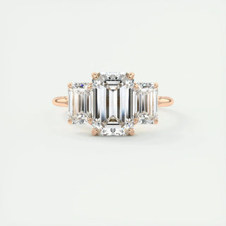 1.91 CT Emerald Cut Three stone Moissanite Engagement Ring on hand