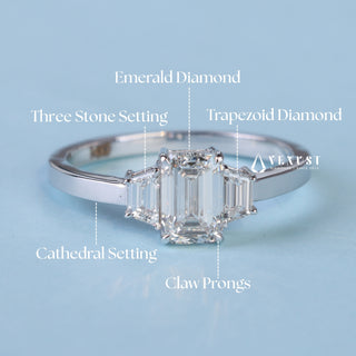 Elegant 1.0ct emerald three stone moissanite ring top view