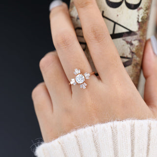 0.68 CT Round Cut Cluster Halo Moissanite Engagement Ring side view