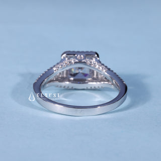 Rear gallery view of Asscher Cut Moissanite Split Shank Halo Engagement Ring