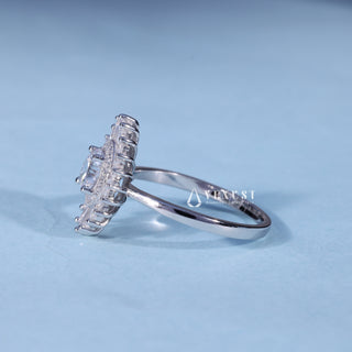 Side profile of Round Cut Moissanite Halo Cluster Engagement Ring with Pave