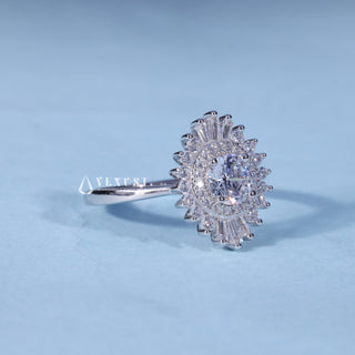 Angled view of Round Cut Moissanite Halo Cluster Engagement Ring with Pave