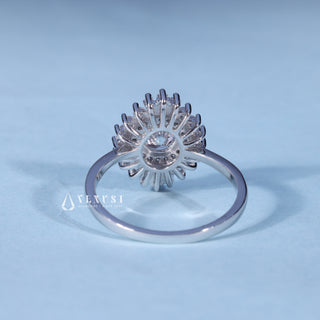 Round Cut Moissanite Halo Cluster Engagement Ring with Pave opposite side view