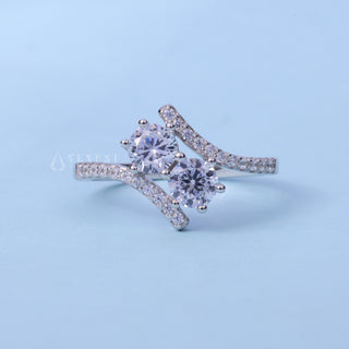Round Cut Moissanite Tension Two Stone Engagement Ring front view with upright centre stone