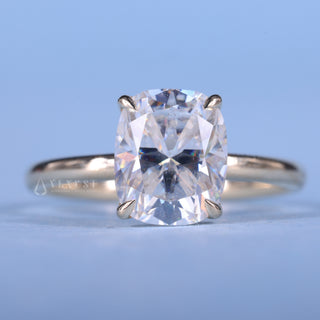 Brilliant 1.50ct cushion hidden halo moissanite ring front view