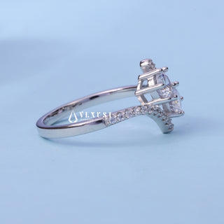 Angled view of the Round Cut Moissanite Tension Two Stone Engagement Ring band and setting