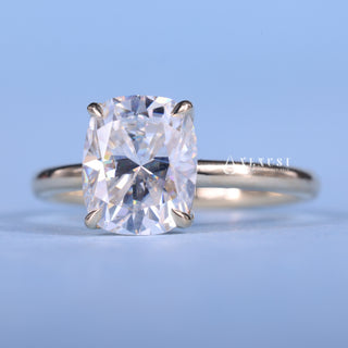 Brilliant 1.50ct cushion hidden halo moissanite ring angled view showing its sparkle