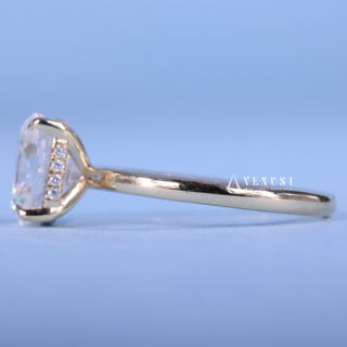 Brilliant 1.50ct cushion hidden halo moissanite ring side profile view