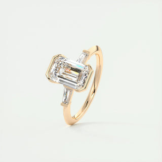1.91CT Emerald Half Bezel 3 Stone Diamond Moissanite Engagement Ring