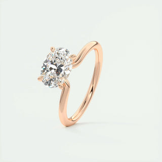 Sparkling 1.91ct oval solitaire moissanite ring close up of the setting