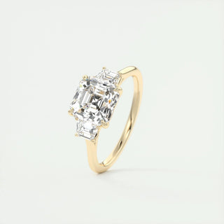 2.03 CT Asscher Cut Three Stone Moissanite Engagement Ring