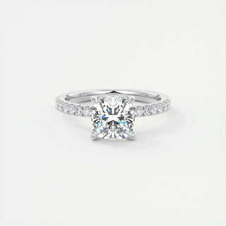 Classic 2.15ct cushion solitaire moissanite ring close up of the setting