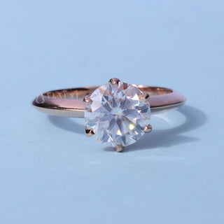 Solitaire Round Cut Moissanite Ring front view with upright centre stone