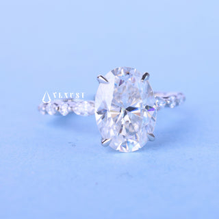 Sparkling 2.0ct oval hidden halo moissanite ring angled view showing its sparkle
