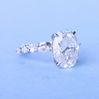 Sparkling 2.0ct oval hidden halo moissanite ring side profile view