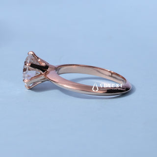 Angled view of the Solitaire Round Cut Moissanite Ring band and setting