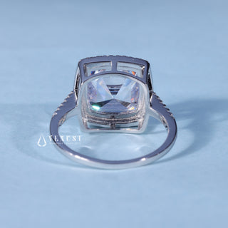 Rear gallery view of Moissanite Asscher Cut Engagement Ring with Halo Pave Band
