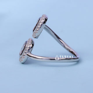 Angled view of the Bezel Set Halo Asscher Cut Moissanite Ring band and setting