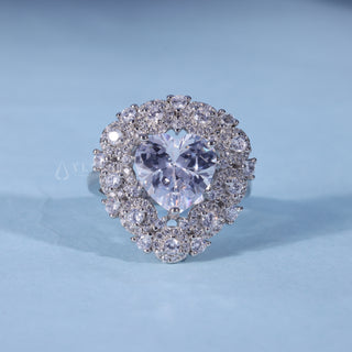 Heart Shaped Moissanite Engagement Ring with Pave Halo front view