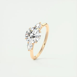 Elegant 2.0ct round three stone moissanite ring three quarter angled view