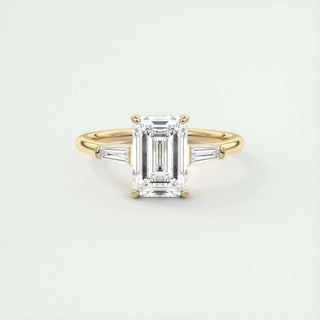 Graceful 1.91ct emerald three stone moissanite ring front view