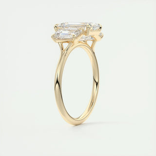 1.91 CT Emerald Cut Three stone Moissanite Engagement Ring close up
