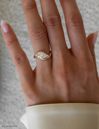 1.0CT-2.0CT Marquise Moissanite Diamond By Pass Engagement Couple Ring Design With Matching Band