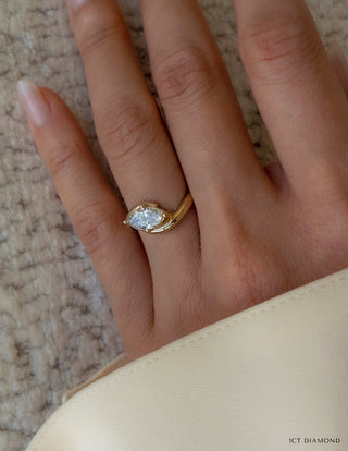 1.0CT-2.0CT Marquise Moissanite Diamond By Pass Engagement Couple Ring Design With Matching Band