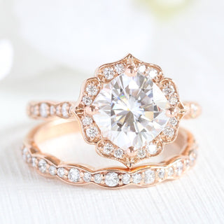 Graceful 2.30ct cushion halo moissanite ring angled view showing its sparkle