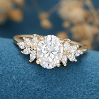 1.33 CT Oval Cut Cluster Dainty Moissanite Engagement Ring top view