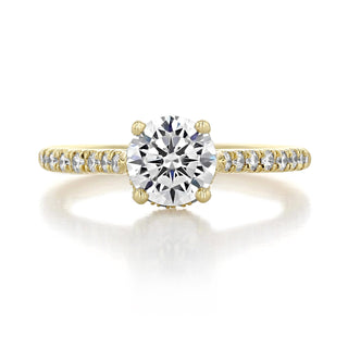1.0CT Round Cut Hidden Halo Pave Cathedral Moissanite Engagement Ring