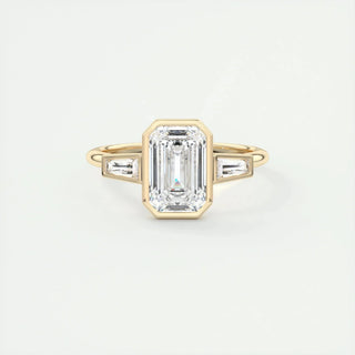 2.30CT Emerald Cut Bezel 3 Stone Diamond Moissanite Engagement Ring