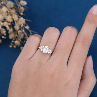 1.33 CT Oval Cut Cluster Dainty Moissanite Engagement Ring side view