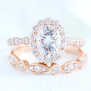 Stunning 1.50ct oval halo moissanite ring angled view showing its sparkle