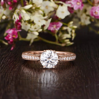 Gorgeous 1.35ct round solitaire moissanite ring front view