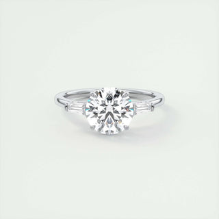 Timeless 2.0ct round three stone moissanite ring close up of the setting