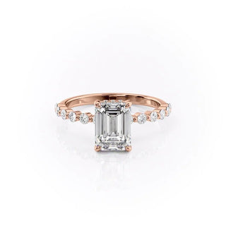 2.10 CT Emerald Cut Pave Diamond Moissanite Engagement Ring
