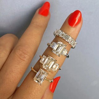 1.91 CT Emerald Cut Three stone Moissanite Engagement Ring band view