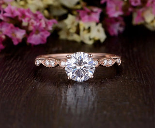 1.35CT Round Cut Solitaire Pave Setting Moissanite Engagement Ring