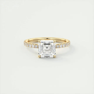 2.03CT Asscher Cut Pave Diamond Moissanite Engagement Ring