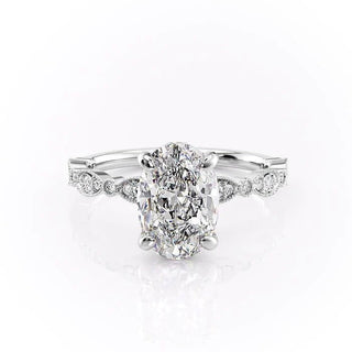 2.10 CT Oval Solitaire & Milgrain Pave Moissanite Engagement Ring