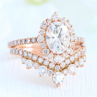 1.50CT Oval Cut Halo Pave Moissanite Diamond Bridal Set