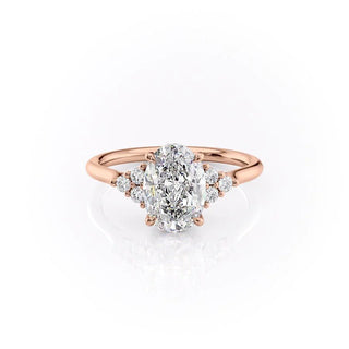 2.10 CT Oval Cut Cluster Halo Moissanite Engagement Ring full view