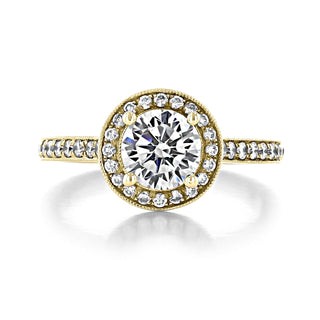 1.0ct Round Cut Halo Pave Cathedral Diamond Moissanite Engagement Ring