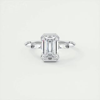 1.91CT Emerald Half Bezel 3 Stone Diamond Moissanite Engagement Ring