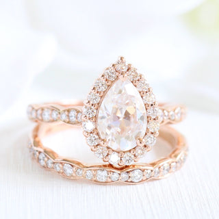 1.80CT Pear Cut Moissanite Halo Bridal Engagement Ring Set