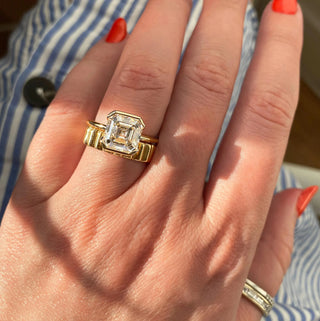 2.03CT Asscher Cut Half Bezel Solitaire Moissanite Engagement Ring